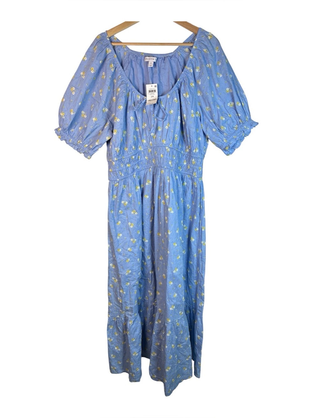 And Now This Blue Floral Midi Dress Tiered Puff Sleeve 2X Milkmaid Coquette NEW - Picture 2 of 12